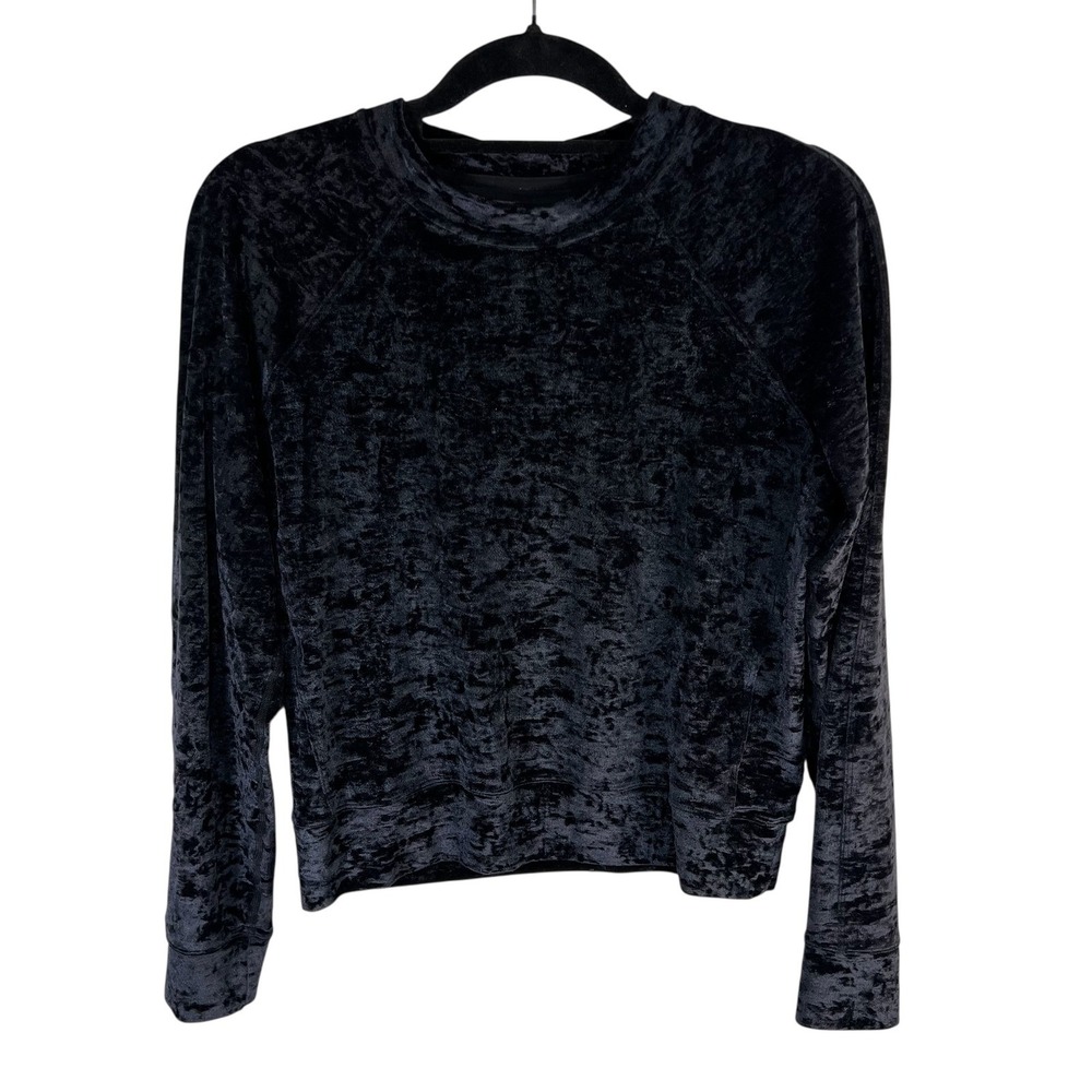 Lululemon Black Crushed Velvet Crewneck Sweatshirt Raglan Sleeve Pullover rare